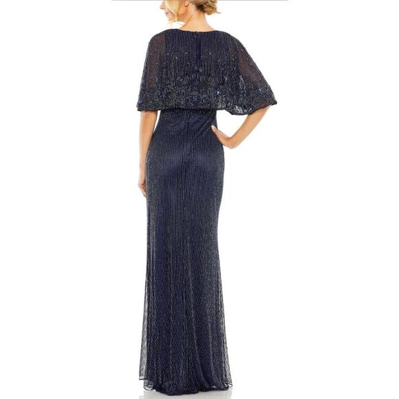 MAC DUGGAL High Neck Column Beaded Gown w/ Cape Size 12 Blue Formal Dress - Picture 3 of 12